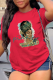 Red Casual Vintage Print Patchwork O Neck T-Shirts
