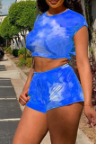 Yellow Street Patchwork Tie-dye O Neck Short Sleeve Two Pieces