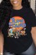 Black Casual Character Print Letter O Neck T-Shirts