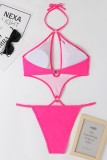 Yellow Sexy Solid Bandage Hollowed Out Backless Swimwears (With Paddings)