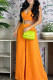 Tangerine Red Sexy Solid Patchwork V Neck Sleeveless Two Pieces
