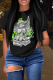 Black Street Cute Print Patchwork O Neck T-Shirts