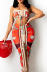 Red Sexy Print Patchwork Strapless Sleeveless Two Pieces