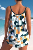 Blue Sexy Print Backless Swimwears (With Paddings)