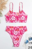 Pink Sexy Print Backless Swimwears (With Paddings)