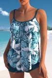 Blue Sexy Print Backless Swimwears (With Paddings)