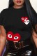 Black Casual Print Patchwork O Neck T-Shirts