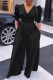 Black Casual Solid Patchwork Fold V Neck Straight Jumpsuits