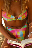 Colour Sexy Print Bandage Patchwork Swimwears