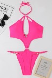 Yellow Sexy Solid Bandage Hollowed Out Backless Swimwears (With Paddings)