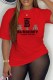 Red Casual Print Letter O Neck T-Shirts