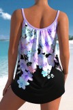 Blue Sexy Print Backless Swimwears (With Paddings)