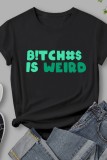 Black Casual Letter Print Basic O Neck T-Shirts