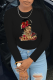 Black Casual Vintage Print Patchwork O Neck Tops