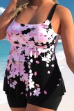 Black Pink Sexy Print Backless Swimwears (With Paddings)