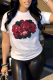 White Casual Vintage Print Patchwork O Neck T-Shirts