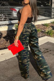 Camouflage Street Print Camouflage Print Patchwork Straight Mid Waist Straight Full Print Bottoms
