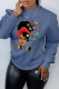 Blue Street Vintage Print Patchwork Letter O Neck Tops