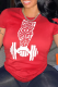 Red Vintage Print Patchwork Letter O Neck T-Shirts
