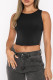 Black Sexy Solid Patchwork Slit O Neck Tops