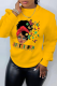 Yellow Street Vintage Print Patchwork Letter O Neck Tops