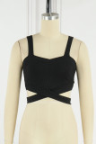Black Sexy Casual Solid Backless Vests Spaghetti Strap Tops