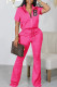 Rose Red Casual Print Patchwork Zipper Collar Short Sleeve Two Pieces