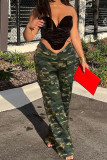 Camouflage Street Print Camouflage Print Patchwork Straight Mid Waist Straight Full Print Bottoms