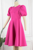 Pink Casual Solid Basic O Neck A Line Dresses