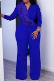 Red Elegant Solid Patchwork Appliques V Neck Jumpsuits