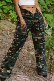 Camouflage Street Print Camouflage Print Patchwork Straight Mid Waist Straight Full Print Bottoms