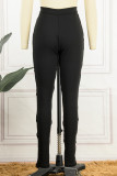 Black Casual Solid Hollowed Out Patchwork Skinny High Waist Pencil Solid Color Trousers