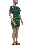 Pink Casual Print O Neck Short Sleeve Two Pieces