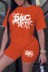 Orange Casual Print Letter O Neck Short Sleeve Two Pieces