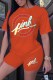 Orange Casual Print Letter O Neck Short Sleeve Two Pieces