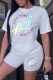 White Casual Print Letter O Neck Short Sleeve Two Pieces