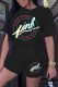 Black Casual Print Letter O Neck Short Sleeve Two Pieces