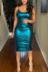 Peacock Blue Sexy Solid Backless U Neck Sling Dress Dresses