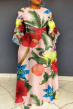 Black Red Casual Print Patchwork O Neck Printed Dress Plus Size Dresses