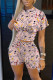 Pink Casual Print O Neck Short Sleeve Two Pieces