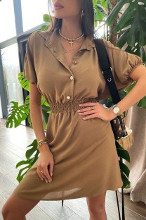 Brown Casual Solid Patchwork Turndown Collar Short Sleeve Dress