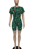 Pink Casual Print O Neck Short Sleeve Two Pieces