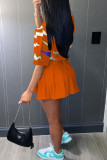 Red Casual Print Patchwork V Neck Half Sleeve Two Pieces