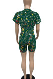 Pink Casual Print O Neck Short Sleeve Two Pieces