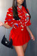 Red Casual Print Patchwork V Neck Half Sleeve Two Pieces