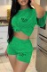 Green Casual Letter Print Basic O Neck Short Sleeve Two Pieces
