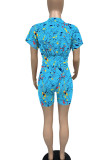 Pink Casual Print O Neck Short Sleeve Two Pieces