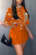 Tangerine Casual Print Patchwork V Neck Half Sleeve Two Pieces