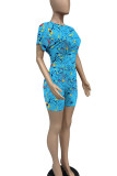 Pink Casual Print O Neck Short Sleeve Two Pieces