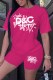 Rose Red Casual Print Letter O Neck Short Sleeve Two Pieces